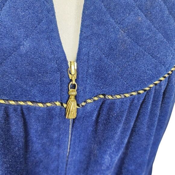 Vintage 70s Vanity Fair Zip Velour House Coat Robe Womens Size M Navy Blue - Picture 3 of 10